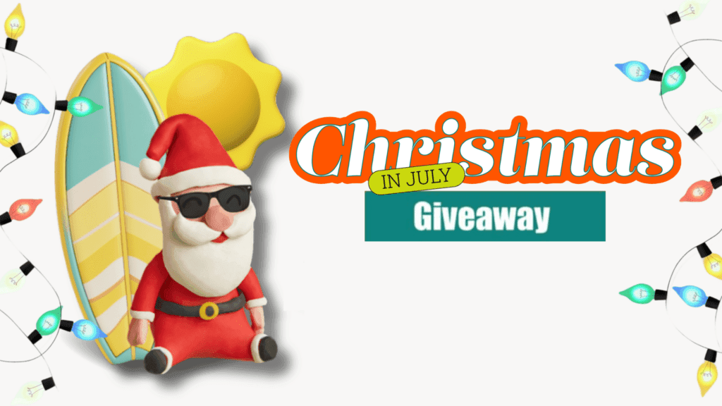 Christmas in July Giveaway 2026 with sitting Santa