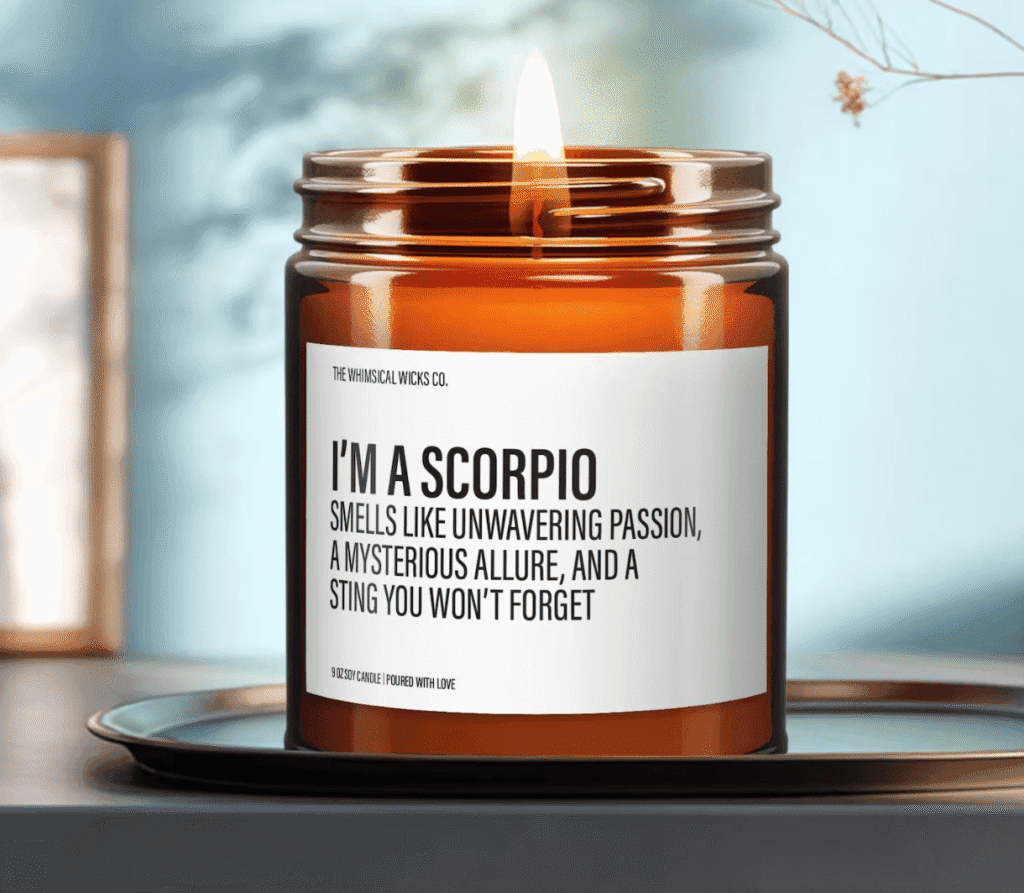 Scorpio Zodiac candle with key traits