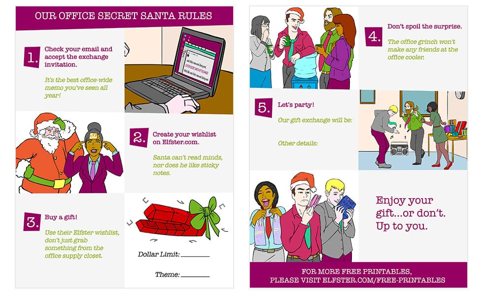 Printable Secret Santa office rules sheet ready to download and print