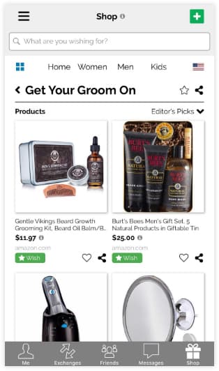 Elfster app gift guide screen