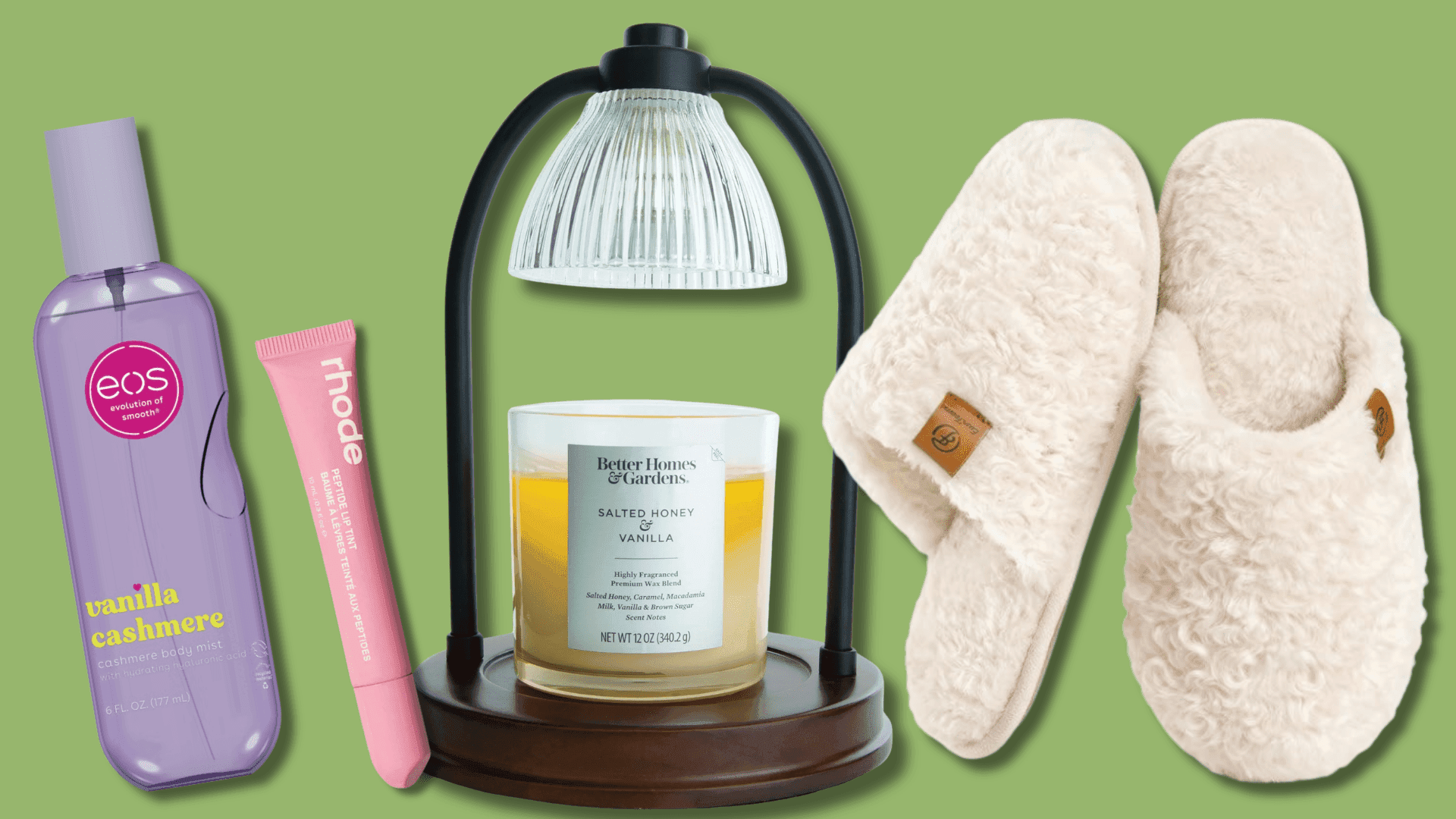 Collection of popular gifted products on a styled flat lay