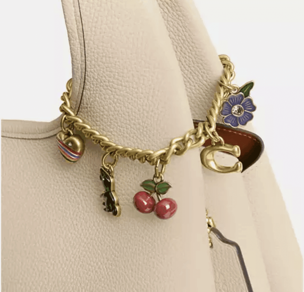 COACH Motif Chain Bag Charm with enamel flower, cherry, and lizard charms