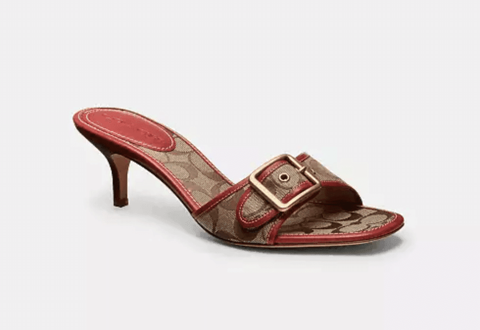 COACH Margot Sandal in signature sateen jacquard with red trim