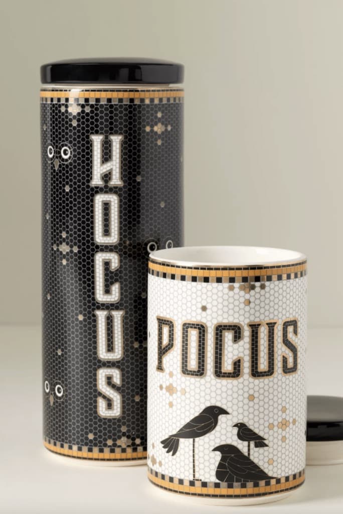 Bistro Tile Stoneware Halloween Canister Set with Hocus Pocus lettering