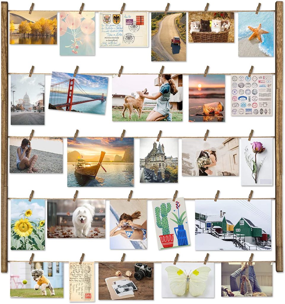 Wooden photo frame with clips