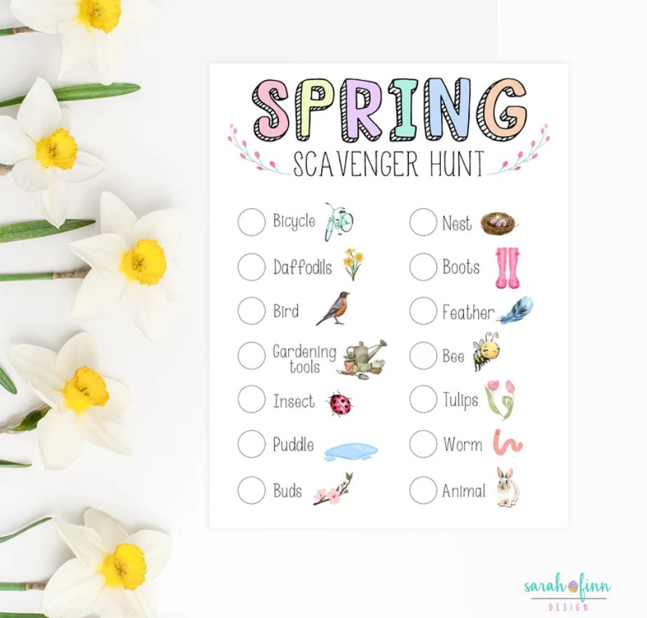 Spring scavenger hunt printable page