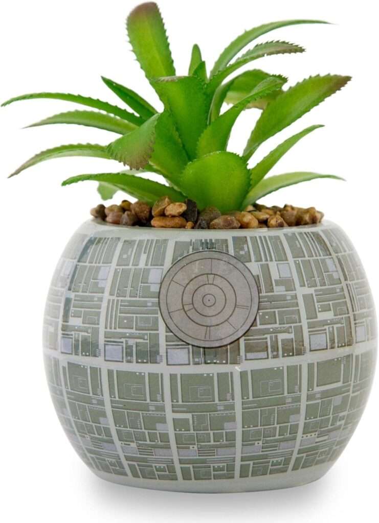 Death Star Ceramic Planter with Artificial Succulent
