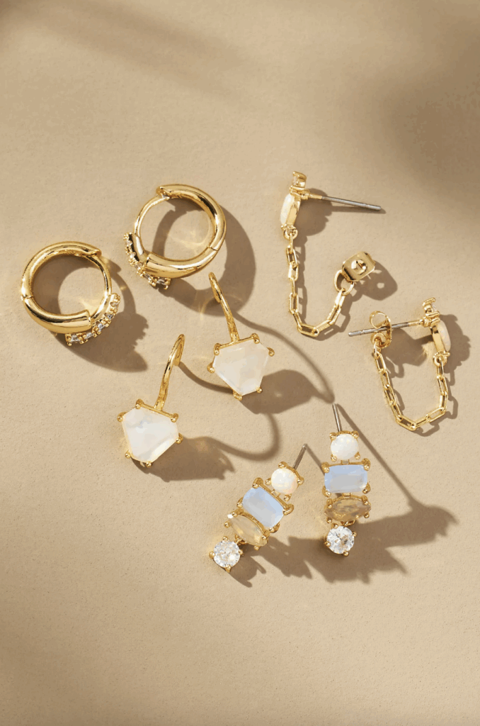 Anthropologie Birthstone Huggie Earrings, Set of 4