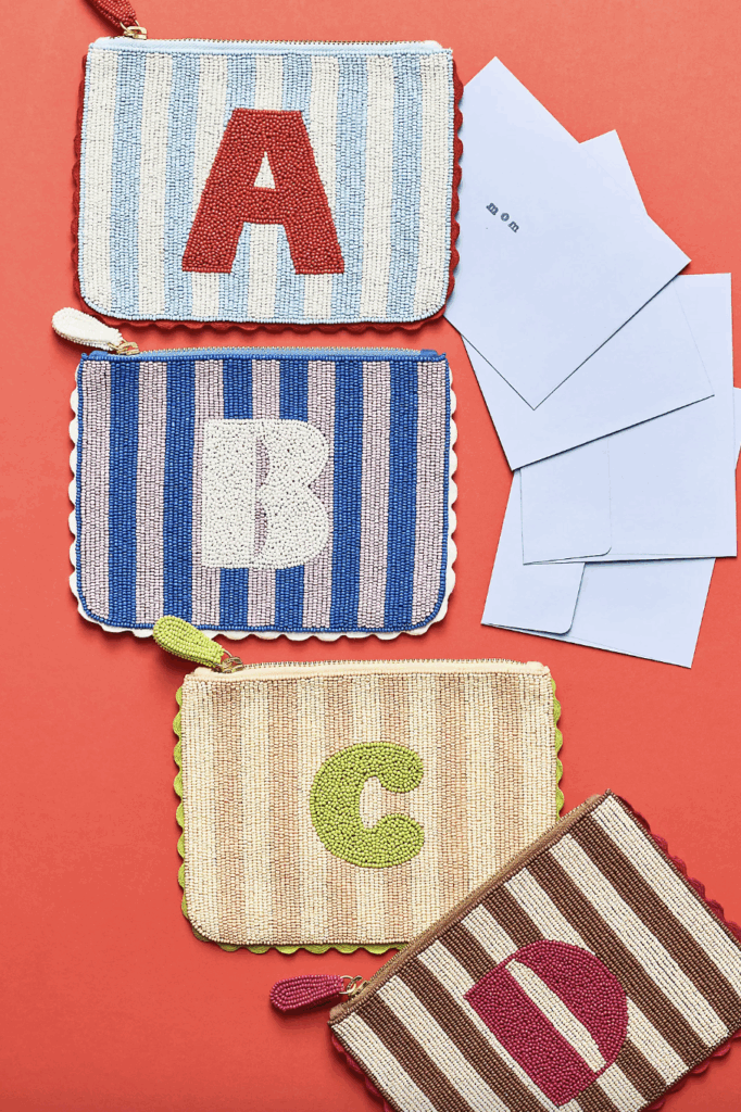 Beaded Monogram Stripe Pouch