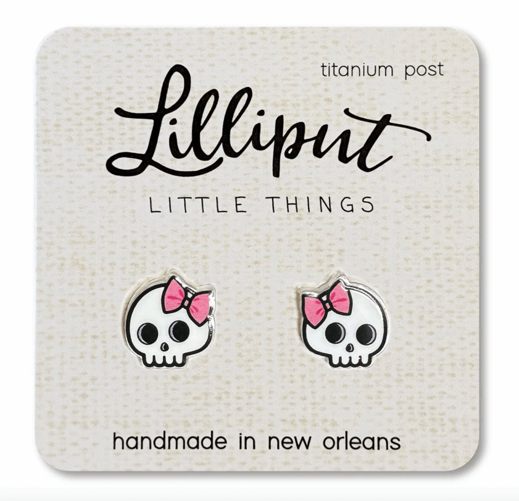 Cute skull earrings with pink bow