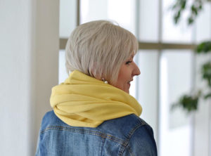 Yellow infinity scarf made of French fleece fabric