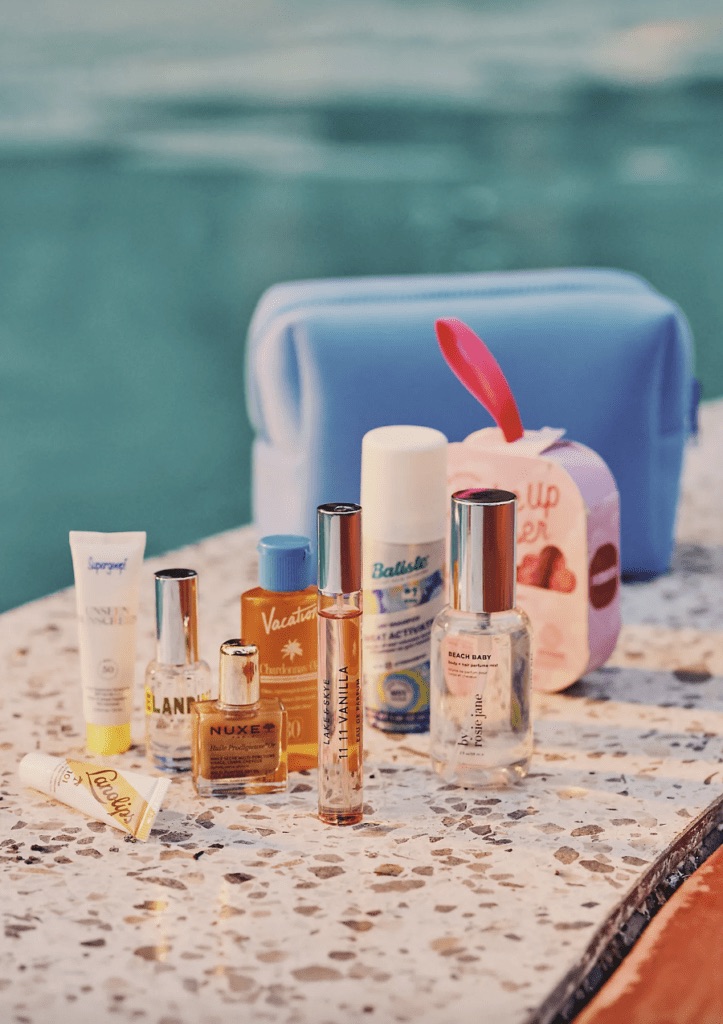 By Anthropologie 12-piece summer beauty bag with travel-size products