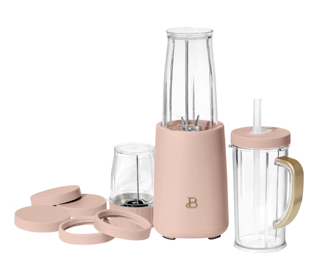 Beautiful personal blender set by Drew Barrymore in blush pink