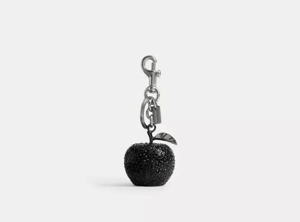 Crystal-encrusted black apple bag charm